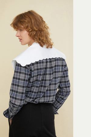 Embroidered collar cotton and wool blend shirt