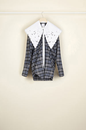 Embroidered collar cotton and wool blend shirt