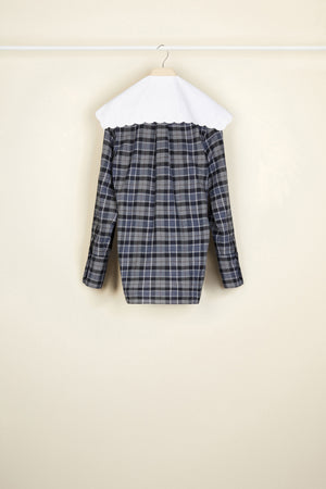 Embroidered collar cotton and wool blend shirt