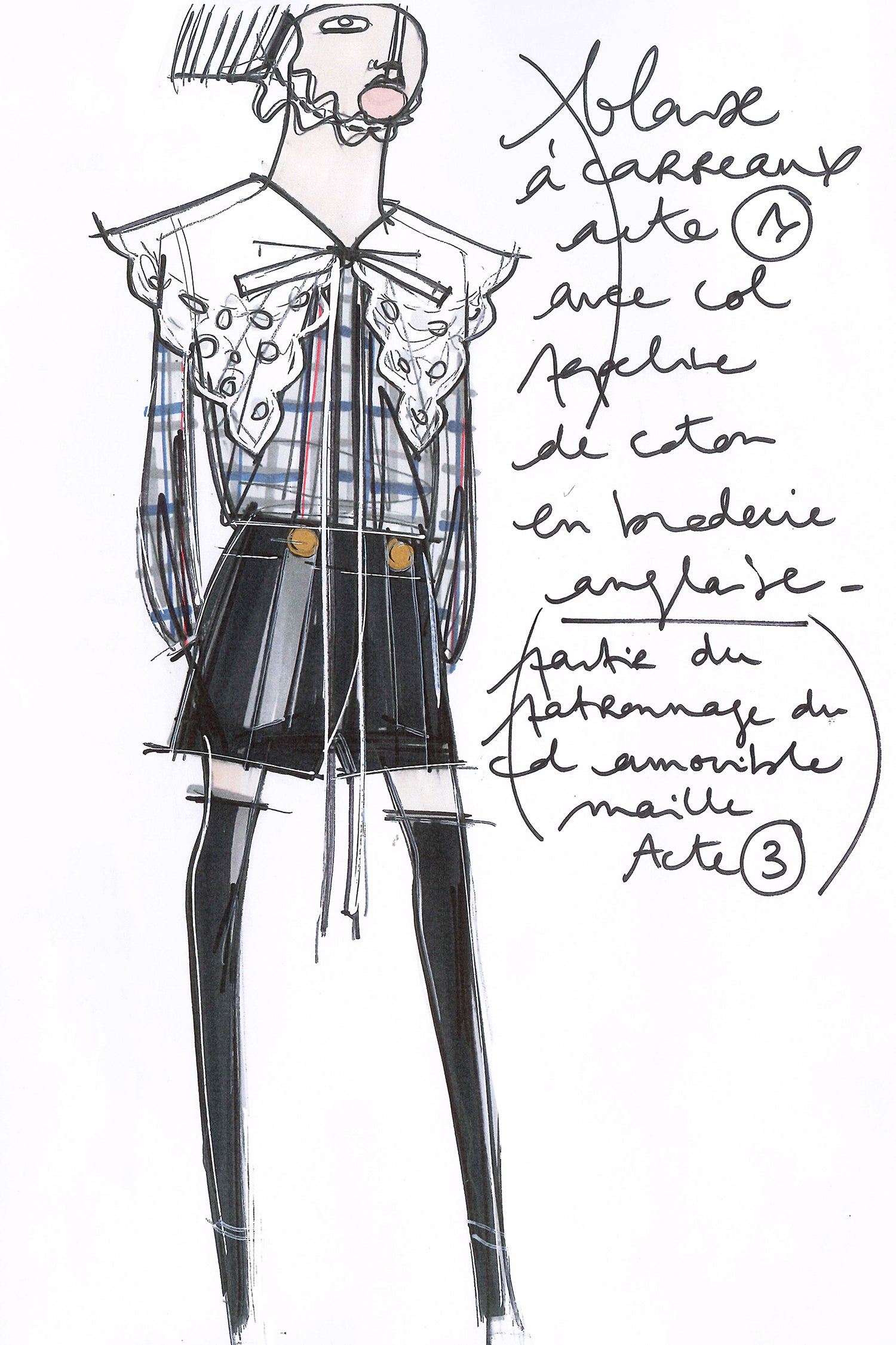 Patou - Embroidered collar cotton and wool blend shirt - Boarding Check - Patou cool for school.   Grey recycled cotton and wool blend shirt featuring a tartan pattern in this Act’s colour palette. Longline silhouette. Scalloped collar in white poplin embroidered by hand that ties at the front; monogram embroidered at the back. Engraved JP buttons down the front and at the cuffs.