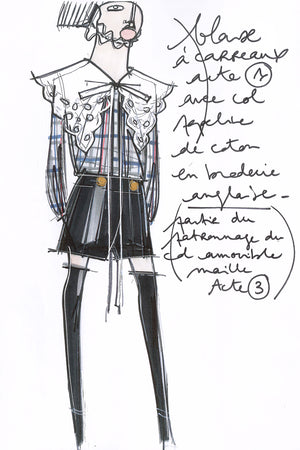 Embroidered collar cotton and wool blend shirt