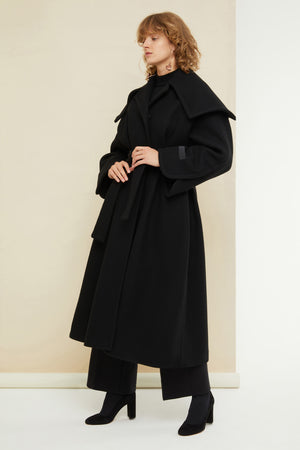 Belted cashmere and wool blend coat