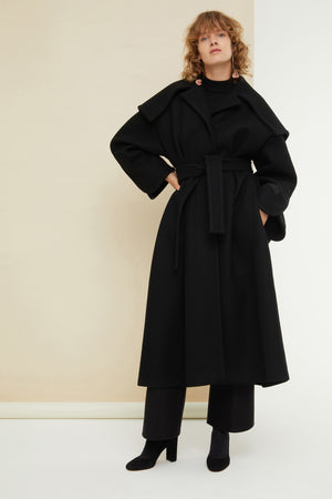 Belted cashmere and wool blend coat