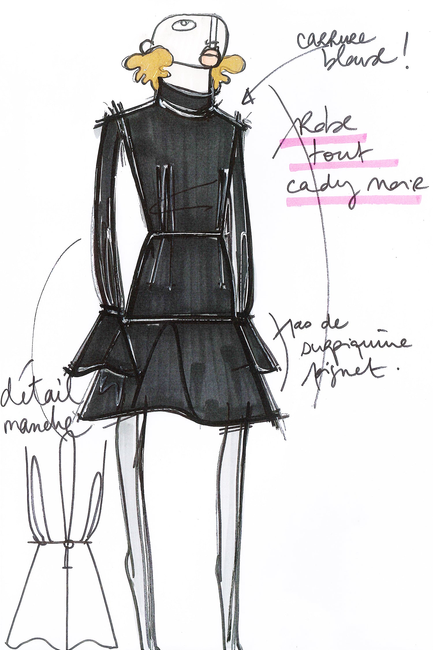Patou - Hochgeschlossenes 3D-Minikleid aus recyceltem Cady - Black - Patou in 3D: dreimal so elegant. Schwarzes 3D-Minikleid aus recyceltem Cady. Hoher Kragen mit Reißverschluss hinten. Runde Ärmelabschlüsse mit Steppnahtdetails und gestepptem Saum für Extra-Volumen. Goldfarbene Knöpfe mit Gravur an den Ärmelabschlüssen. Charakteristisch geschwungene Naht hinten.