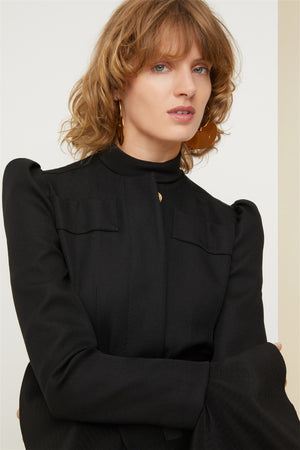 Cropped tricotine wool jacket