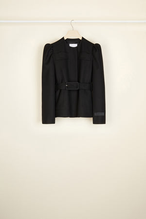 Cropped tricotine wool jacket
