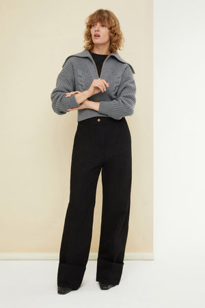 Zip-up sailor collar wool jumper