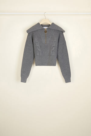 Zip-up sailor collar wool jumper