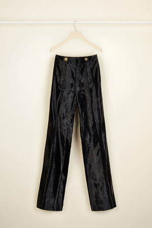 Wide legged faux ponyskin trousers