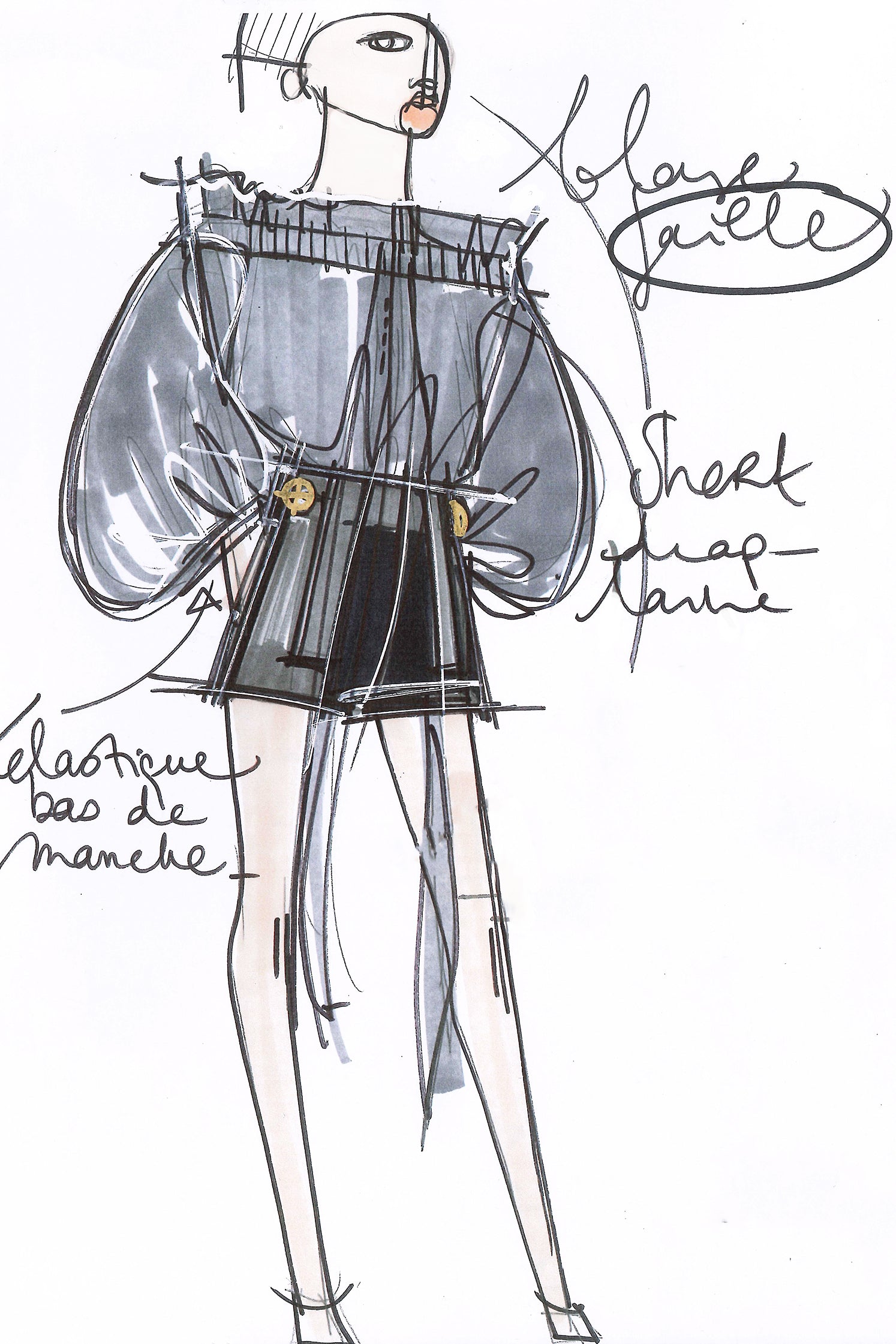 Patou - Hoch geschnittene Wollshorts - Storm - Kurze Shorts? Oui, aber à la Patou. Sturmgraue Shorts aus Walkwolle. Hoher Bund mit goldfarbenen Knöpfen mit Gravur am Taillenabschluss. Gürtelschlaufen, seitlicher Reißverschluss. Seitentaschen. Abnäher hinten.
