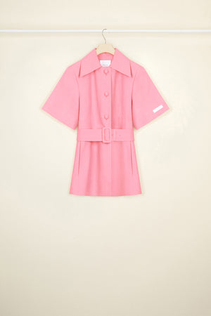 Belted short sleeve jacket in organic cotton and wool