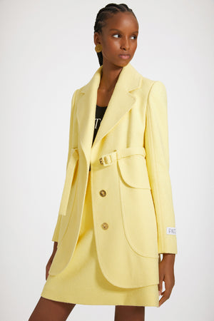 Longline belted jacket in cotton-blend tweed