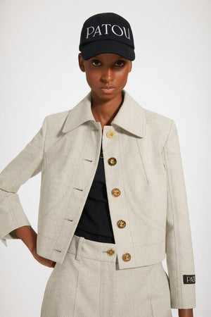 Short tailored jacket in organic cotton jacquard