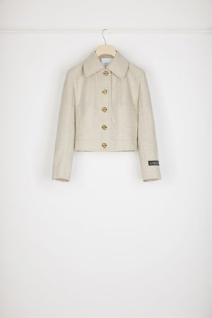Short tailored jacket in organic cotton jacquard