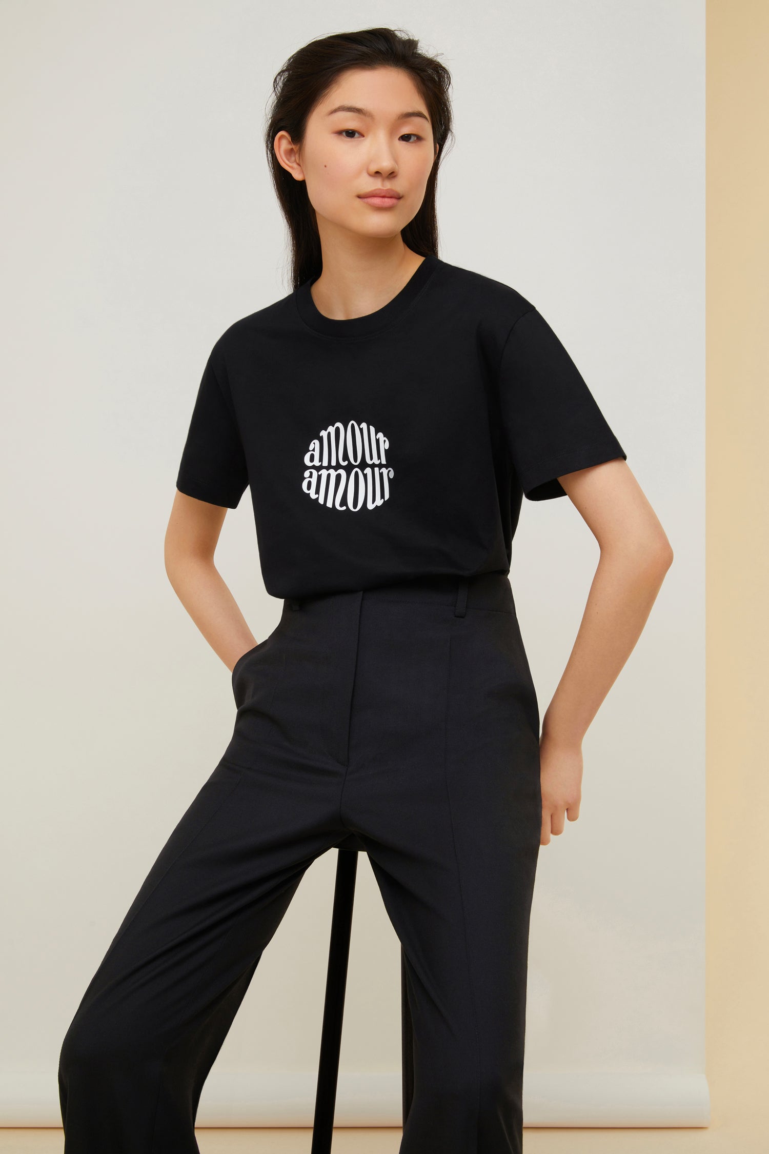Patou - Amour Amour t-shirt in organic cotton - Black - Amour Amour, heritage with a sense of humour. Crewneck t-shirt in black organic cotton. Slightly loose fit. White Amour Amour logo at the front inspired by the heritage Jean Patou perfume.