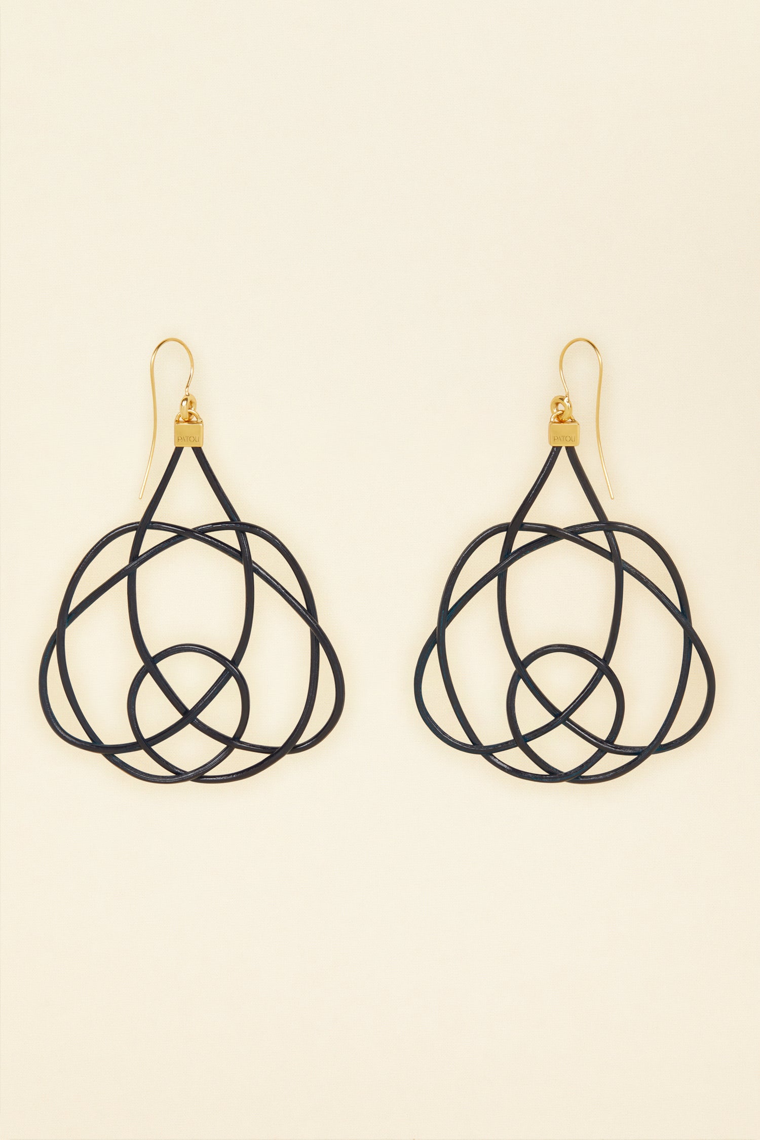 Patou - Wicker earrings - Night Blue - Lighter, brighter, our favourite earrings are made of wicker.Night Blue painted wicker earrings. Symmetric curved shape. Hook fastening suitable for pierced ears.