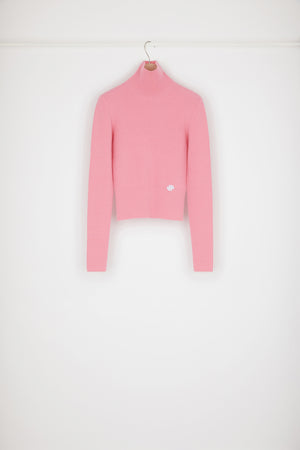 Maglione a collo alto in lana a costine