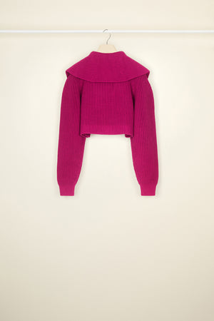 Zip-up sailor collar jumper in eco-friendly wool and cotton