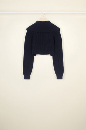 Zip-up sailor collar jumper in eco-friendly wool and cotton