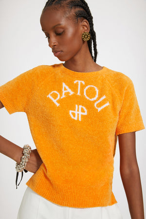 Patou jacquard knit top in organic cotton blend