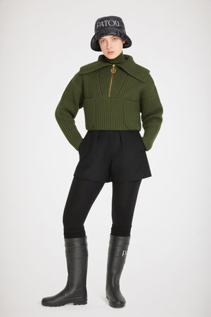 Pull à col zippé en laine côtelée