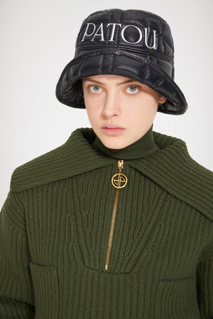 Pull à col zippé en laine côtelée