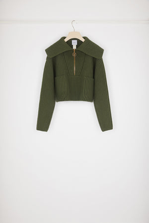 Pull à col zippé en laine côtelée