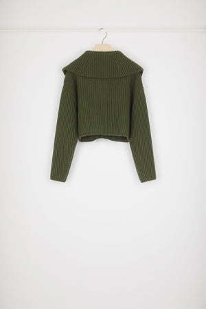Pull à col zippé en laine côtelée
