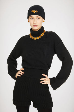Rippstrick-Pullover mit Rollkragen aus Merinowolle