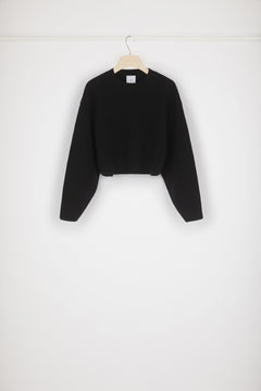 Maglione corto in lana a costine