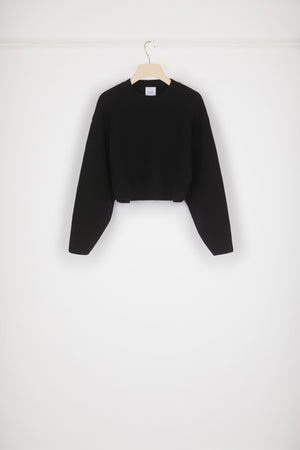 Cropped rib knit jumper in Merino wool