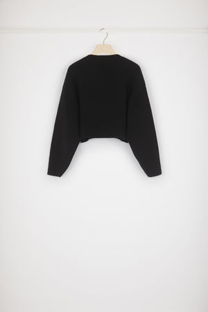 Cropped rib knit jumper in Merino wool