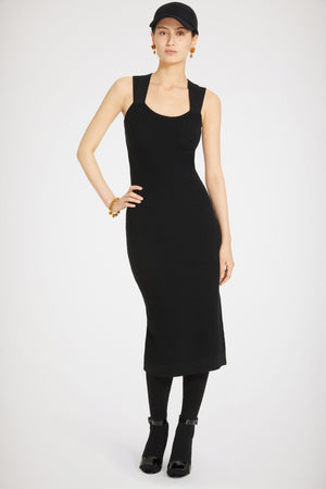 Cross back knit midi dress in virgin wool