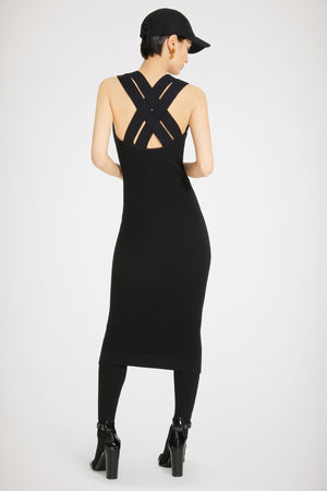 Cross back knit midi dress in virgin wool