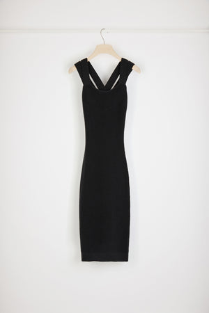 Cross back knit midi dress in virgin wool