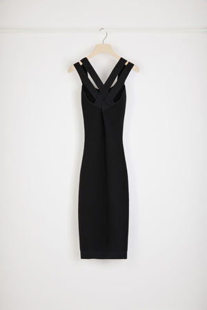 Cross back knit midi dress in virgin wool