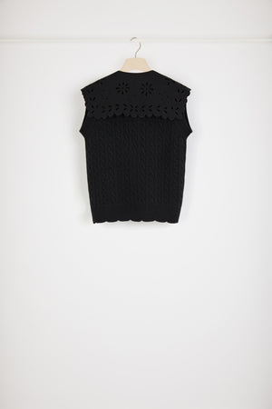 Cardigan torsadé sans manches en laine à col amovible