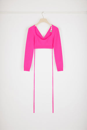 Wrap-back cable knit top in wool and cashmere