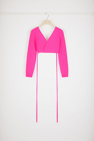 Wrap-back cable knit top in wool and cashmere