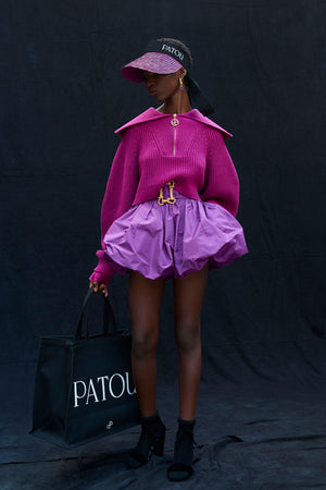 Mini bloomer belted skirt in eco-friendly faille