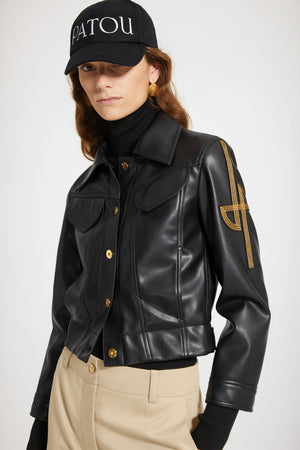 Jacke aus Kunstleder mit gesticktem Logo