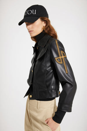 Jacke aus Kunstleder mit gesticktem Logo