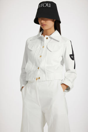 Veste en denim à logo brodé