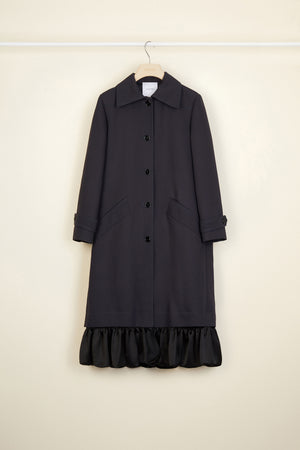 Ruffle hem gabardine coat