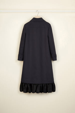 Ruffle hem gabardine coat