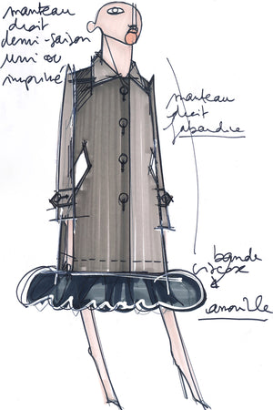 Ruffle hem gabardine coat