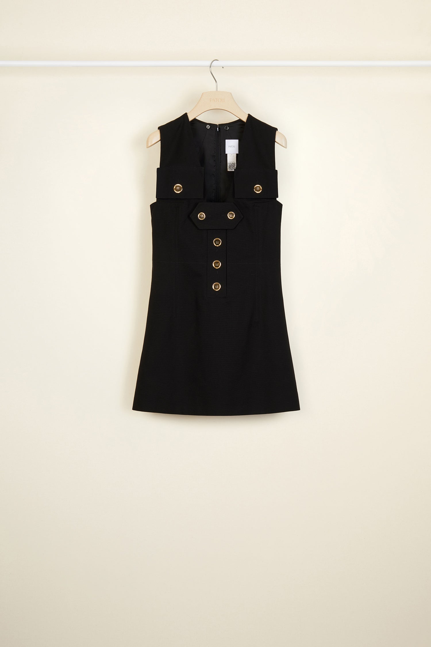 Patou - Cotton safari dress - Black - It's the summer of the saharienne!Black Panama cotton safari dress with a removable white crochet collar attached via buttons. Slight A-line silhouette with a boxy fit. Flap pockets on the chest. JP logo-engraved gold-coloured buttons all over. Removable button tab. Two pockets at the sides. Fully lined.