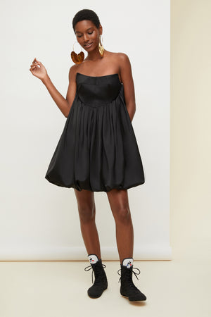 Strapless satin bubble dress