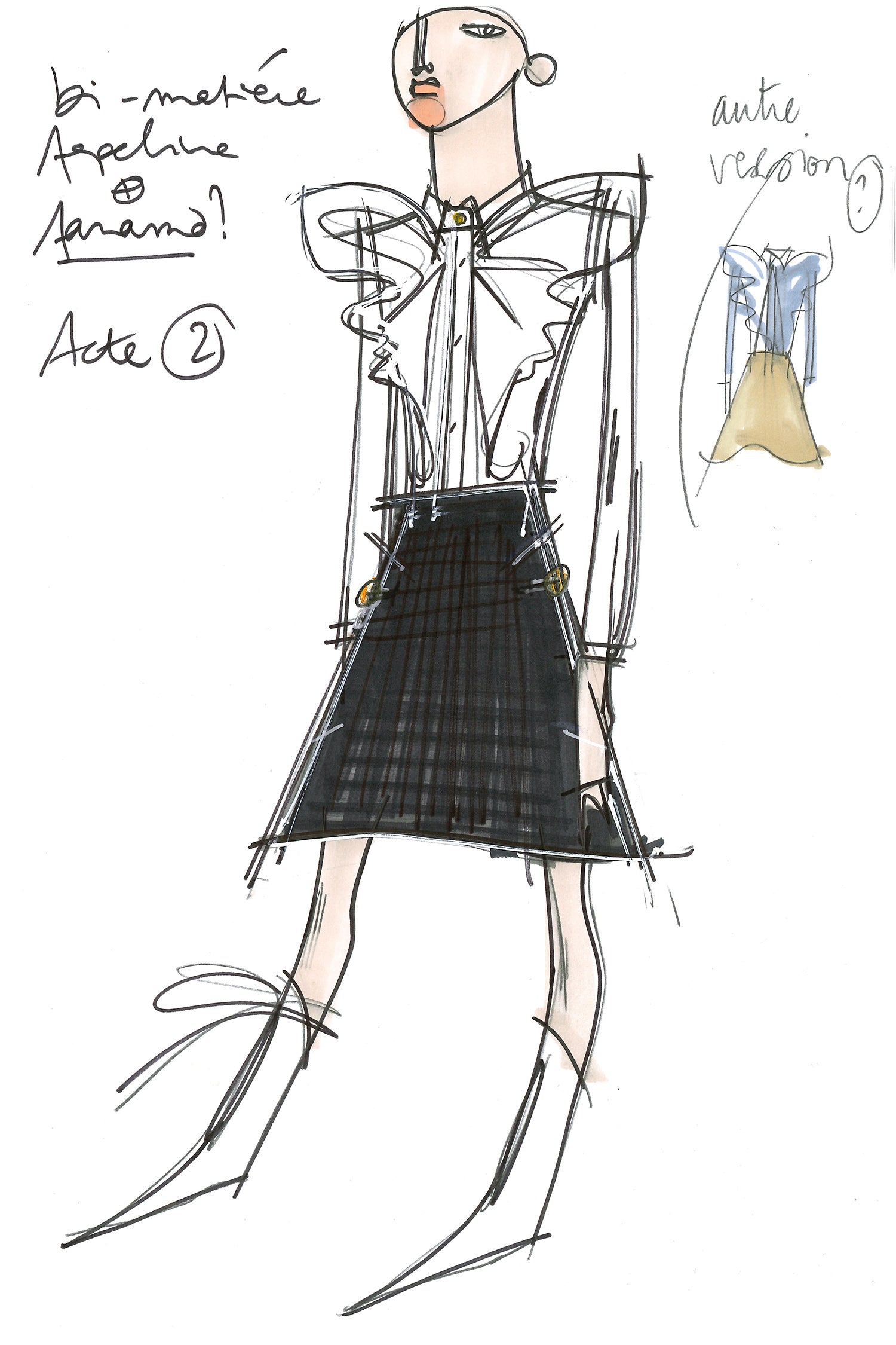 Patou - Vestito bicolore con scollo a fiocco - Black and White - Il fiocco? Un'evidenza!Vestito in popeline bianca e Panama di cotone nero. Scollo a fiocco. Chiusura con bottoni nascosti. Polsini abbottonati. Tasche laterali chiuse con bottoni dorati incisi JP. Parzialmente foderato.