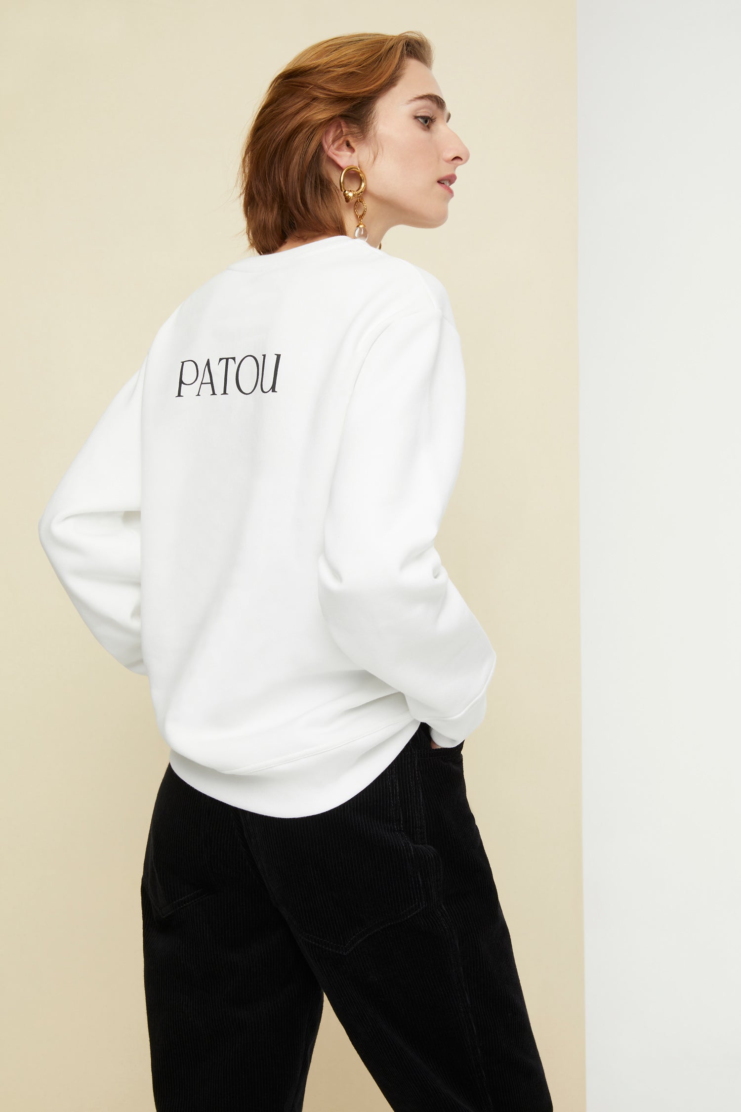 Patou - Patou sweatshirt - White - Patou for the everyday.White cotton sweatshirt. Crewneck, ribbed collar, cuffs and hem. Black lettering logo at the back. Loose fit for both women and men (select one size up for men).